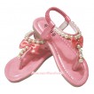 Light Pink Bow Pearl T-Strap Flat Ankle Sandals 601LightPink